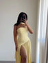 Elegant Solid Pleated Maxi Dress for Women with Sexy Sleeveless Off Shoulder Design and High Slit Party Wear